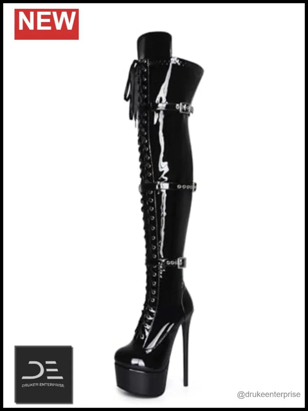 Over Knee Stiletto Platform Boots Women Patent Leather Large Size US5-19